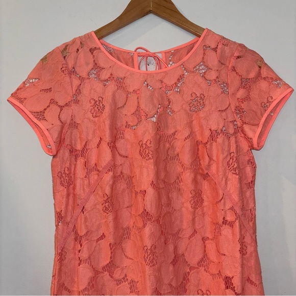 Loft Light Coral Lace Overlay Shift Dress Size 2 - Picture 3 of 8
